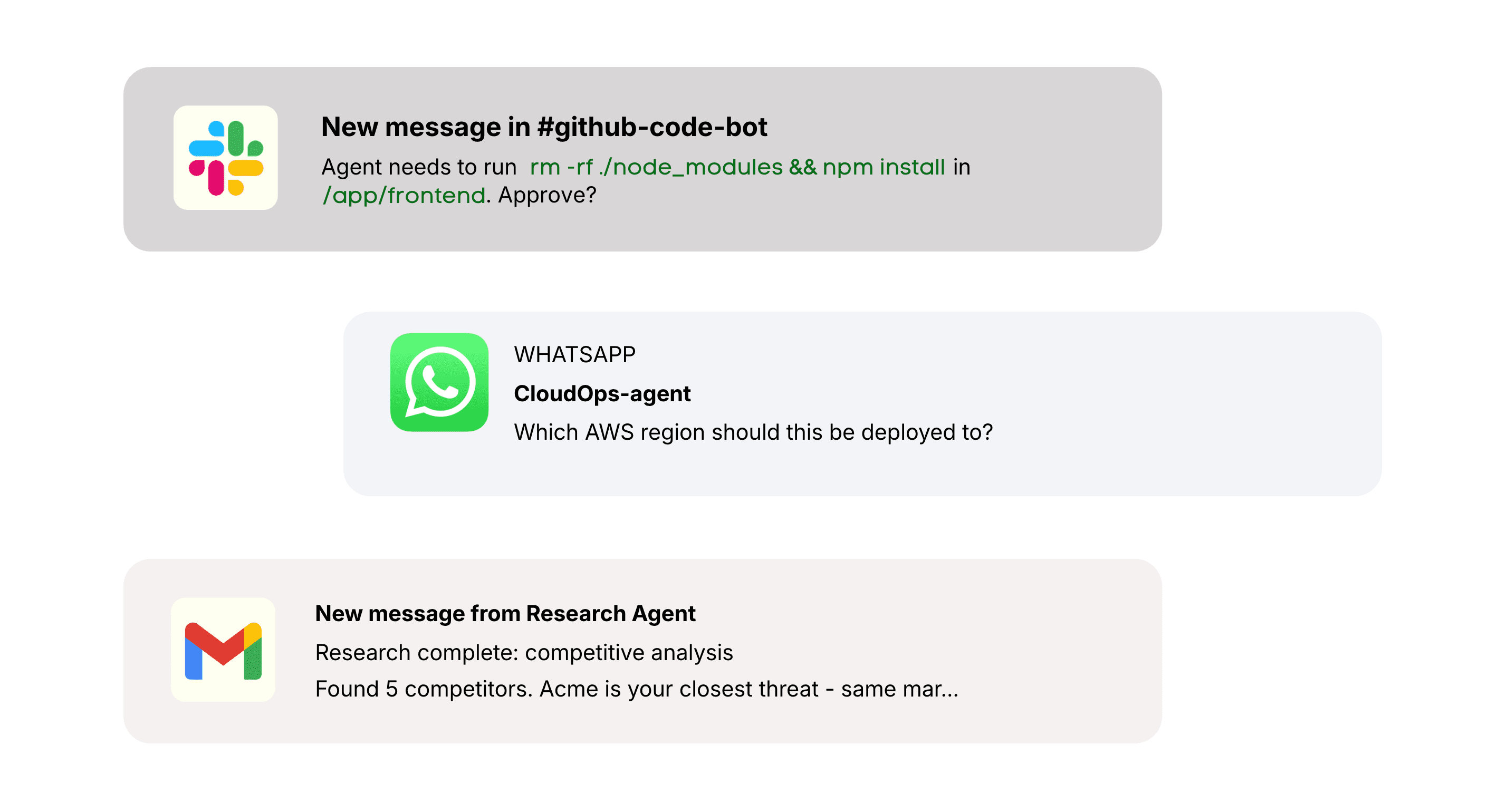 Notification channels - Slack, SMS, Email